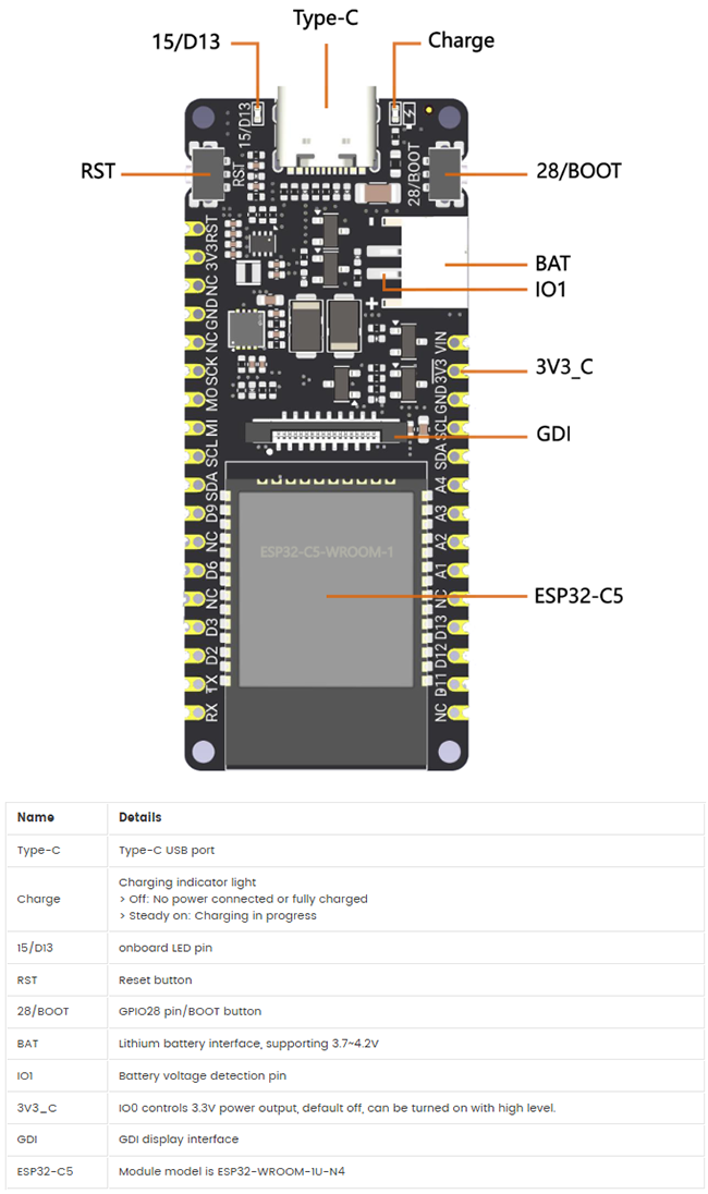 Mechanical Drawing - DFRobot DFR1284 FireBeetle 2 ESP32-C5-U (N4) Dev Kit